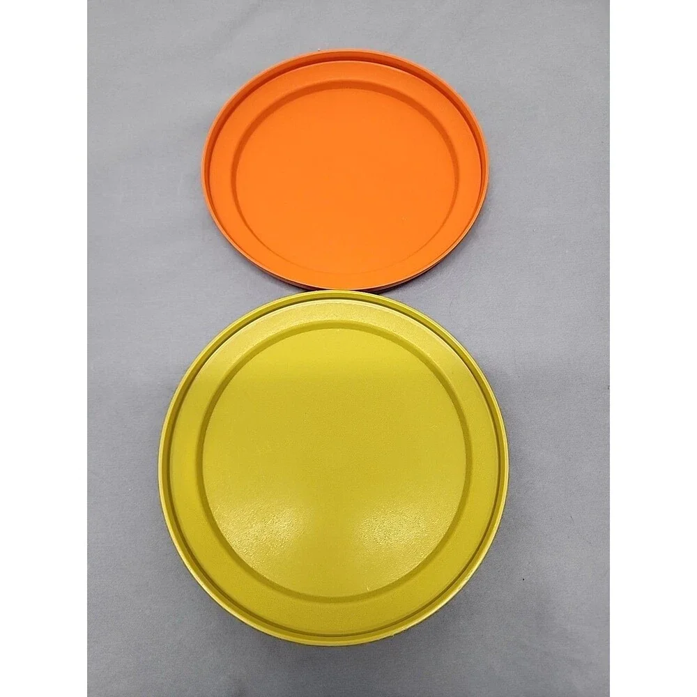 Vintage Tupperware Seal-n- Save Replacement Lids #1207  In Avocado And Orange 2